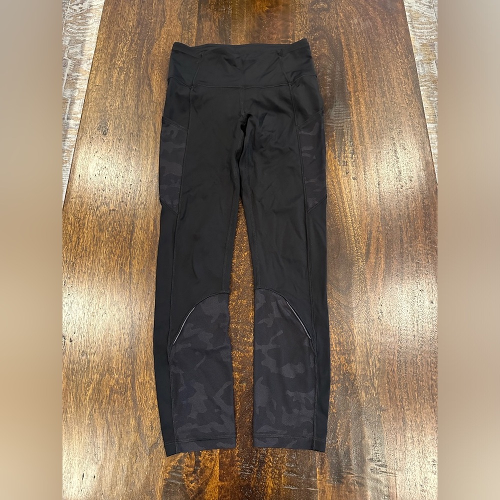 Lululemon black leggings with camo mesh detail